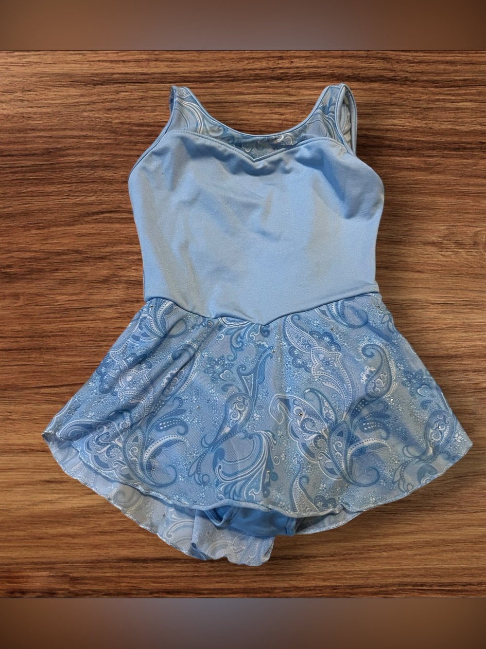 Mirella Bloch Blue Paisley Mesh Skirted Dance Leotard Girls 6X-7
